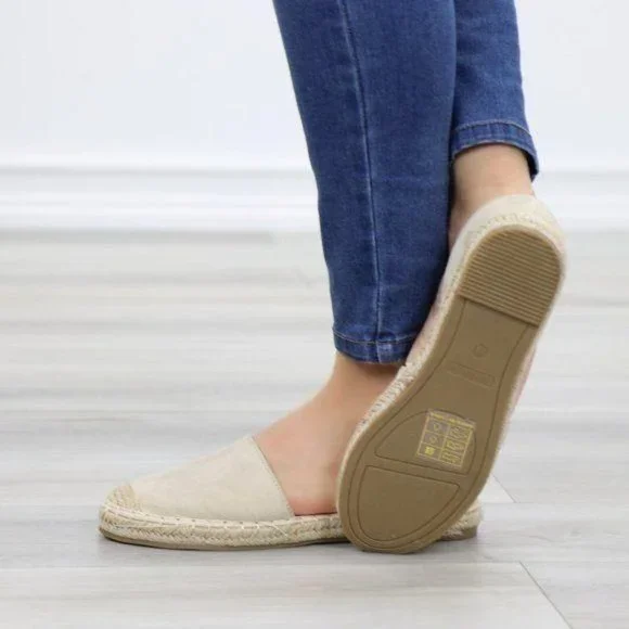 Beige Vegan Suede Flat Slip On Loafer Espadrilles - Picture 5 of 10